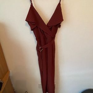 Rust/Brown Striped Jumpsuit with Belt